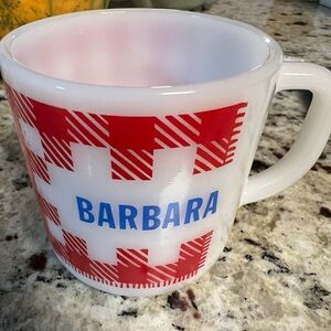 Westfield Milk Glass Gingham Red White Plaid Barbara Coffee Cup Mug VTG MCM